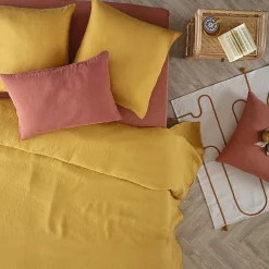 Housse de couette Linah - jaune ocre - lin lavé 240x220 cm - Atmosphera
