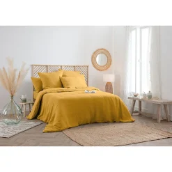 Housse de couette Linah - jaune ocre - lin lavé 260x240 cm - Atmosphera