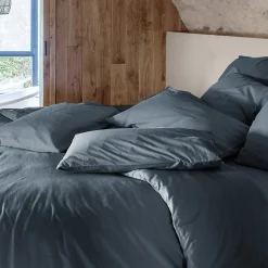 Housse de couette PALACE pur coton lavé 240x220 cm uni noir granit