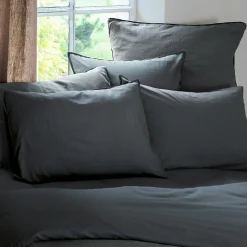 Housse de couette PALACE pur coton lavé 240x220 cm uni noir granit