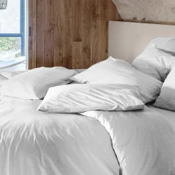 Housse de couette PALACE pur coton lavé 280x240 cm uni blanc neige
