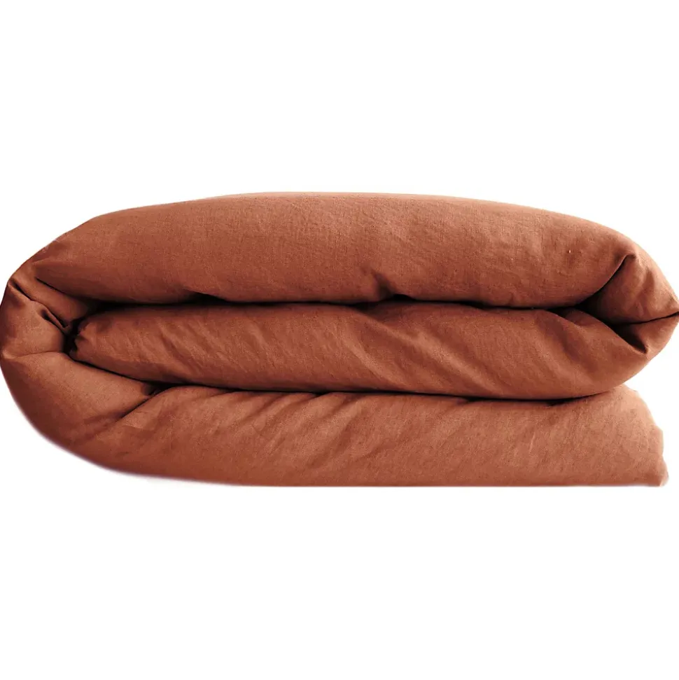 Housse de couette PALACE pur coton lavé 260x240 cm uni marron terre cuite
