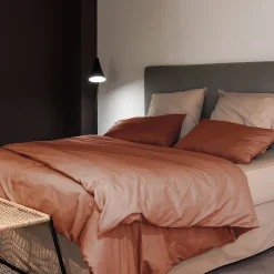 Housse de couette PALACE pur coton lavé 260x240 cm uni marron terre cuite