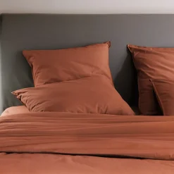 Housse de couette PALACE pur coton lavé 260x240 cm uni marron terre cuite