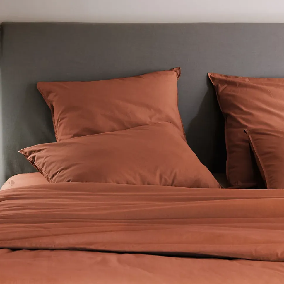 Housse de couette PALACE pur coton lavé 260x240 cm uni marron terre cuite