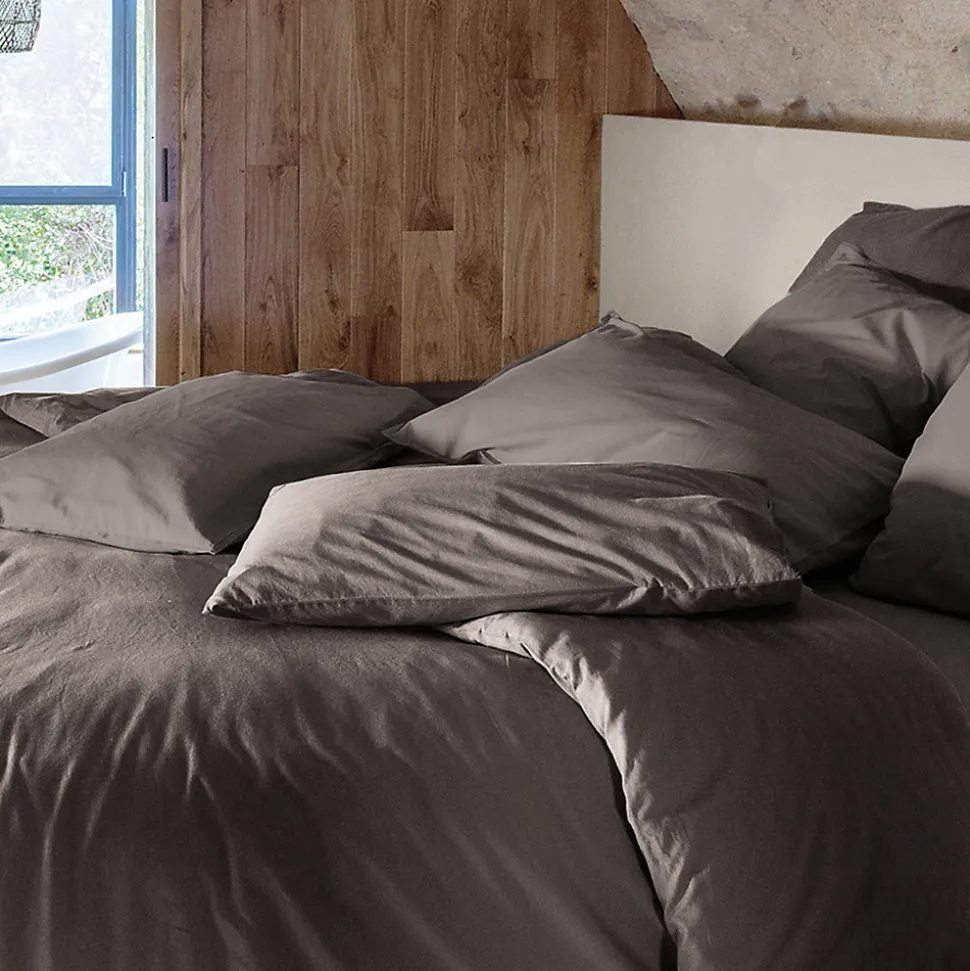 Housse de couette PALACE pur coton lavé 140x200 cm uni marron café