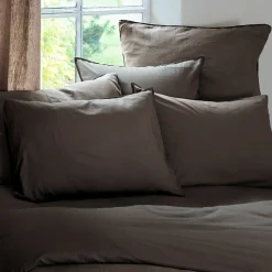 Housse de couette PALACE pur coton lavé 140x200 cm uni marron café
