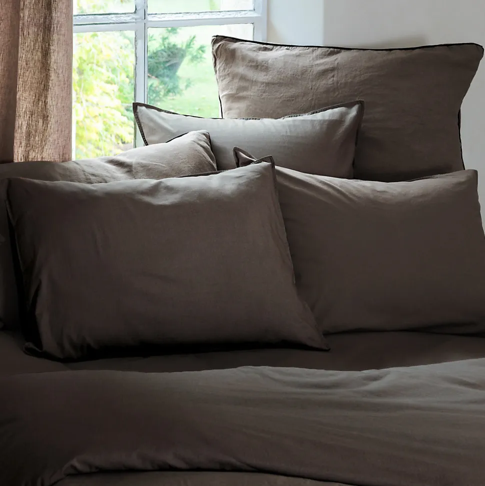 Housse de couette PALACE pur coton lavé 140x200 cm uni marron café