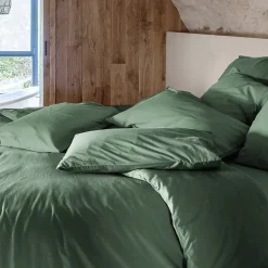 Housse de couette PALACE pur coton lavé 240x220 cm uni vert cedre