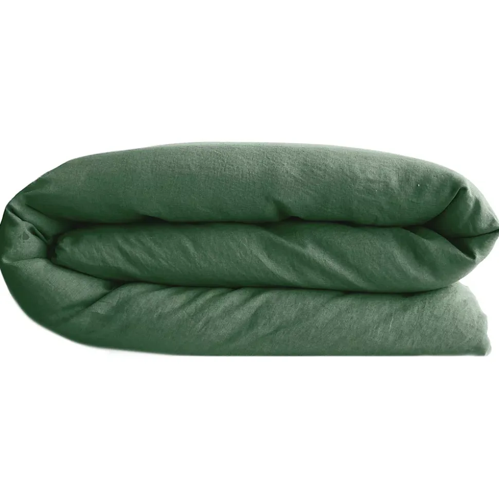 Housse de couette PALACE pur coton lavé 240x220 cm uni vert cedre