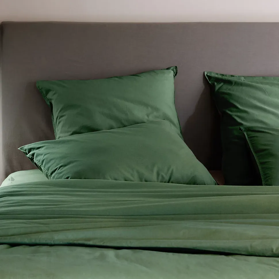 Housse de couette PALACE pur coton lavé 240x220 cm uni vert cedre