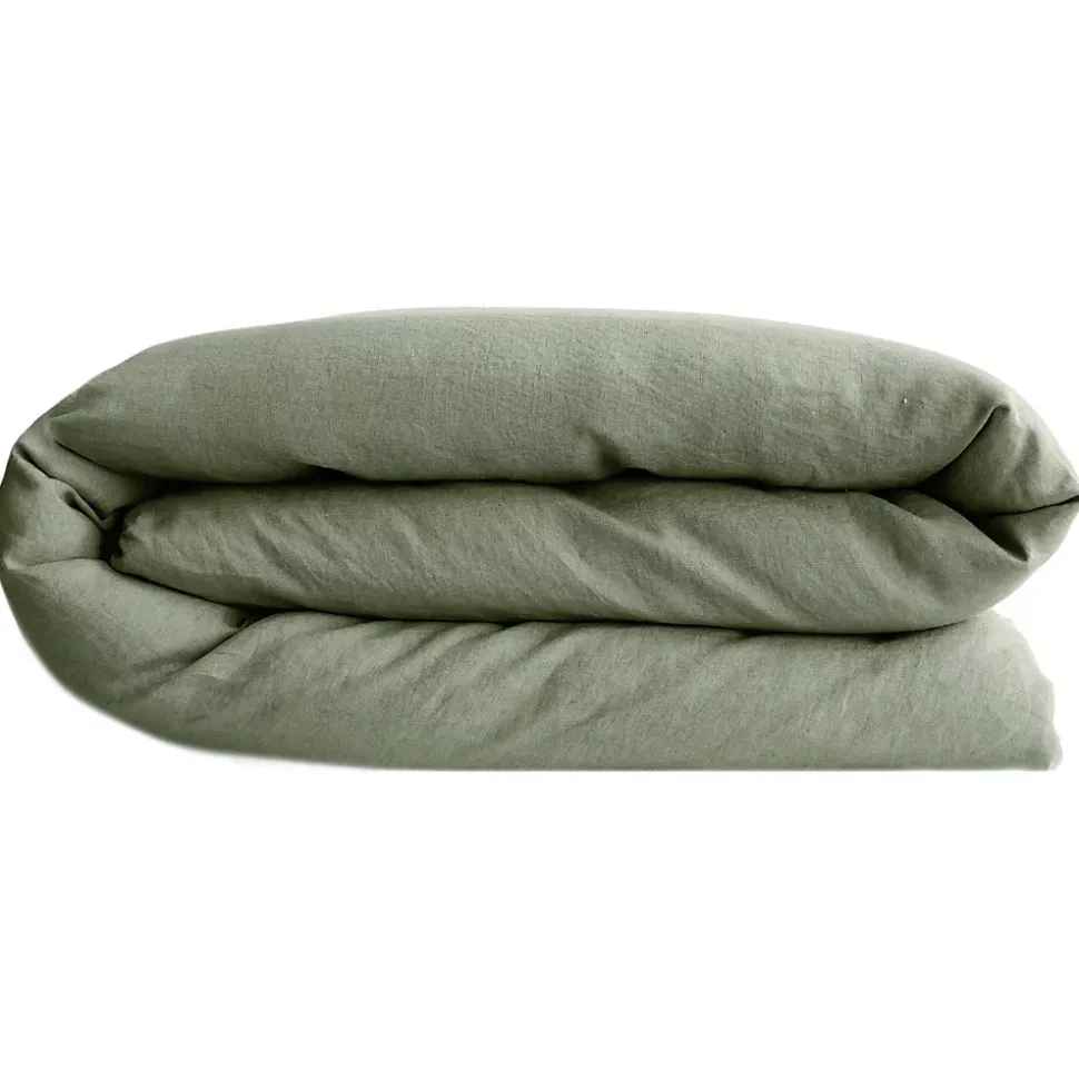 Housse de couette PALACE pur coton lavé 240x220 cm uni vert sauge