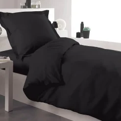 Housse de couette percale 140 x 200 cm unie (140x200 cm - Gris anthracite)