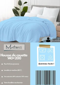 Housse de couette Polycoton Bleu ciel - 1 personne 140 x 200 - 488-8