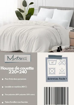 Housse de couette Polycoton Blanc - 2 personnes 220 x 240 - Toutes saisons - MORTREUX