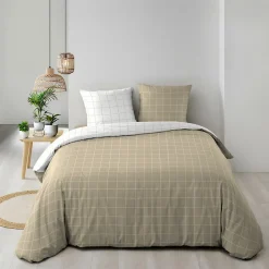 Housse de couette réversible 240 x 220 cm + 2 taies CADRIA 100% coton 57 fils