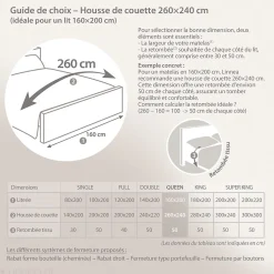 Housse de couette uni 260x240 cm percale de coton MANOIR beige Lin