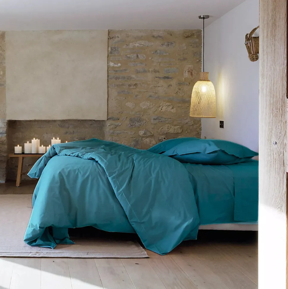 Housse de couette uni 240x220 cm percale de coton MANOIR bleu Lagon