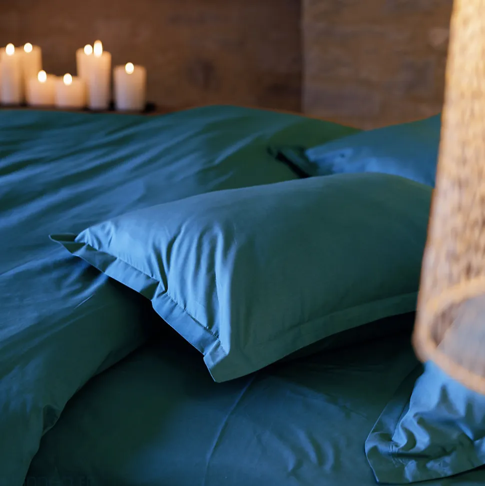 Housse de couette uni 240x220 cm percale de coton MANOIR bleu Lagon