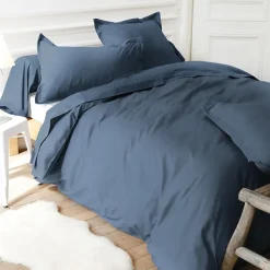 Housse de couette uni 260x240 cm coton ALTO bleu Jean