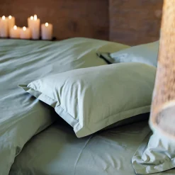 Housse de couette uni 280x240 cm percale de coton MANOIR vert Lichen