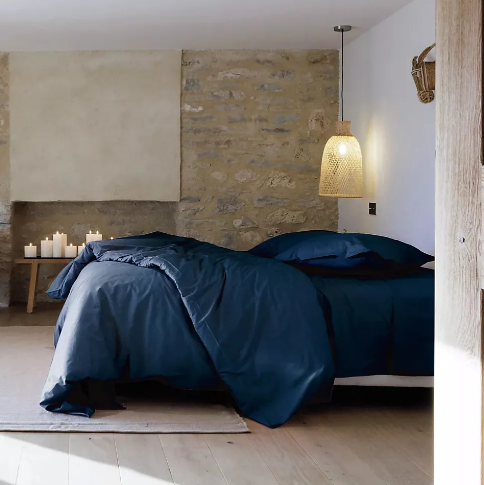 Housse de couette uni 260x240 cm percale de coton MANOIR bleu Marine
