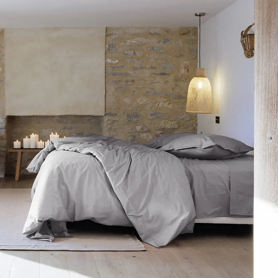 Housse de couette uni 200x200 cm percale de coton MANOIR gris Acier