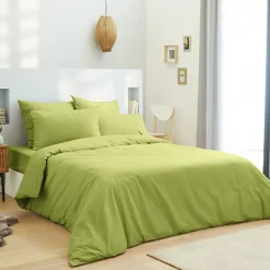 Housse de couette unie Anis 260 x 240 cm / 100% Coton / 57 Fils/cm² pour lit 2 places "King Size"