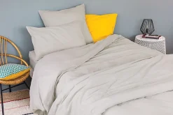 Housse de couette unie en coton Lavé (200x200 cm - Gris Galet)