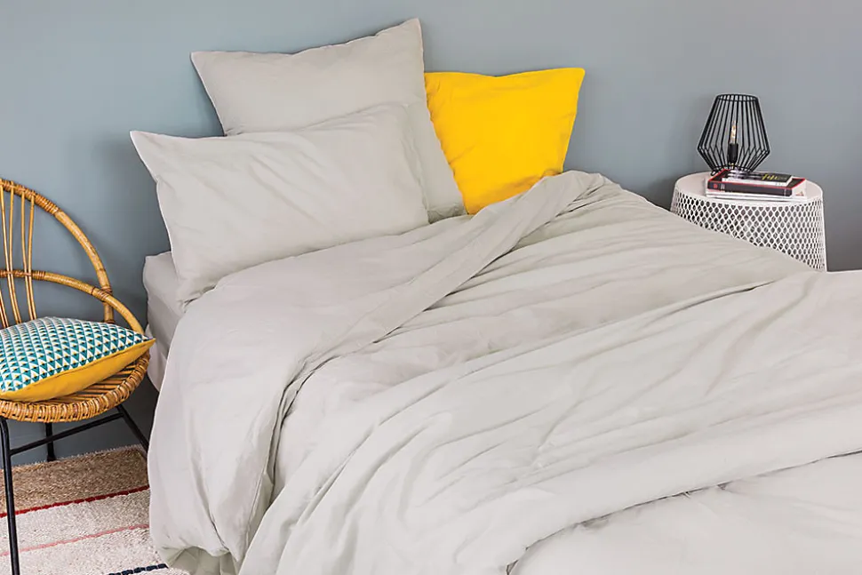 Housse de couette unie en coton Lavé (200x200 cm - Gris Galet)