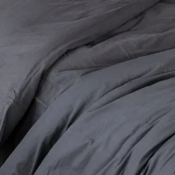 Housse de couette unie en coton Lavé (140x200 cm - Gris anthracite)