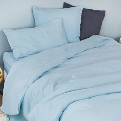 Housse de couette unie en coton Lavé (200x200 cm - Bleu ciel)