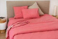 Housse de couette unie en coton Lavé (200x200 cm - Rose)