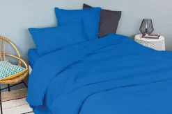 Housse de couette unie en coton Lavé (280x240 cm - Bleu Encre)