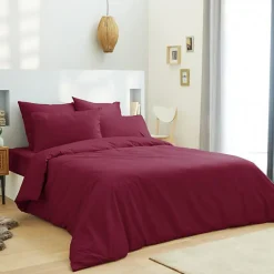 Housse de couette unie Rouge 260 x 240 cm / 100% Coton / 57 Fils/cm² pour lit 2 places