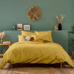 Housse de couette unie 140x200cm PERCALE MOUTARDE