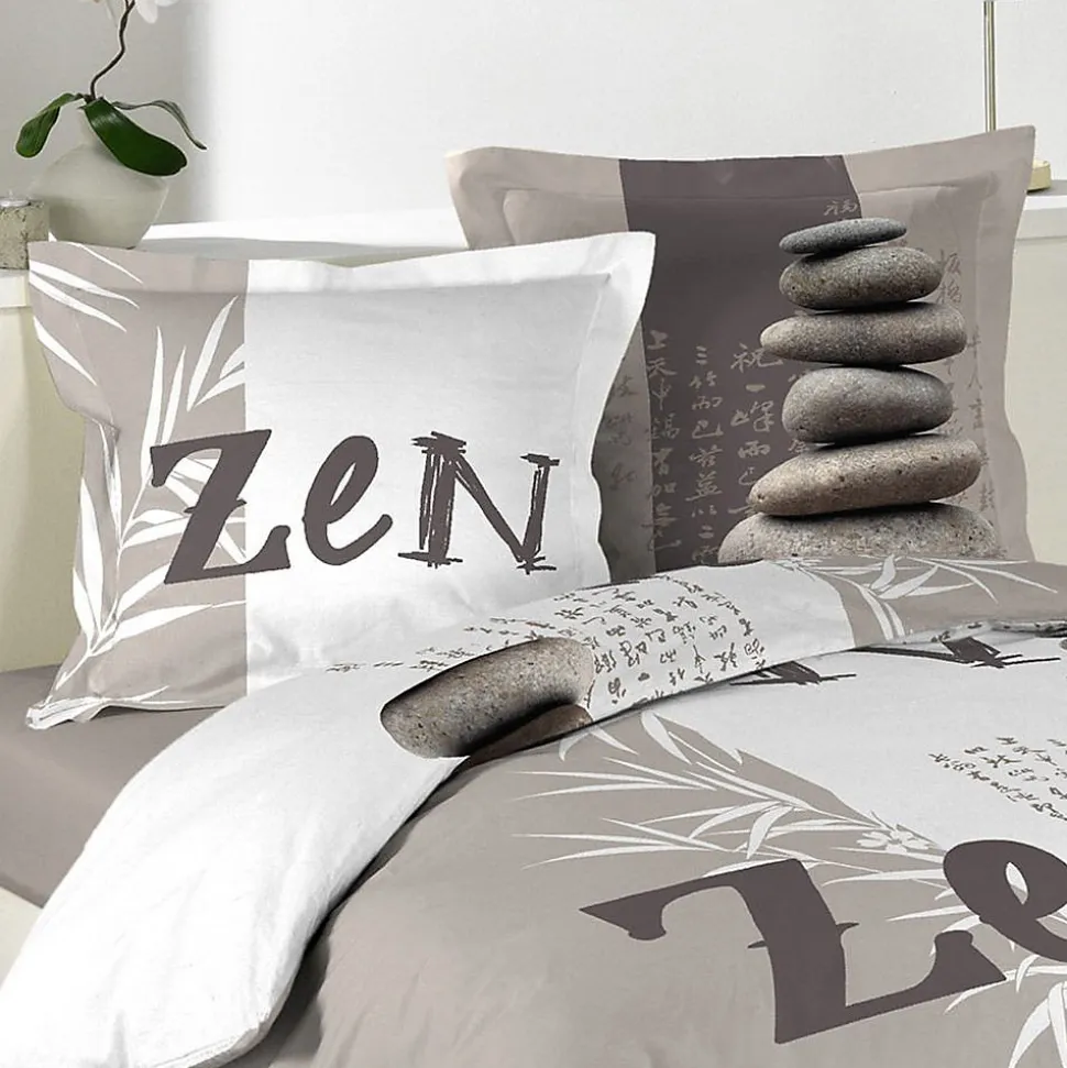 Housse de couette 240x220 + 2 taies Galets Zen coton 42 fils