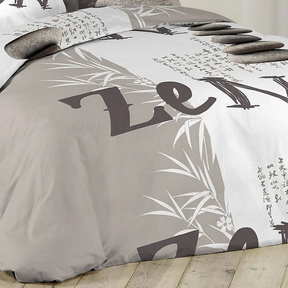 Housse de couette 240x220 + 2 taies Galets Zen coton 42 fils