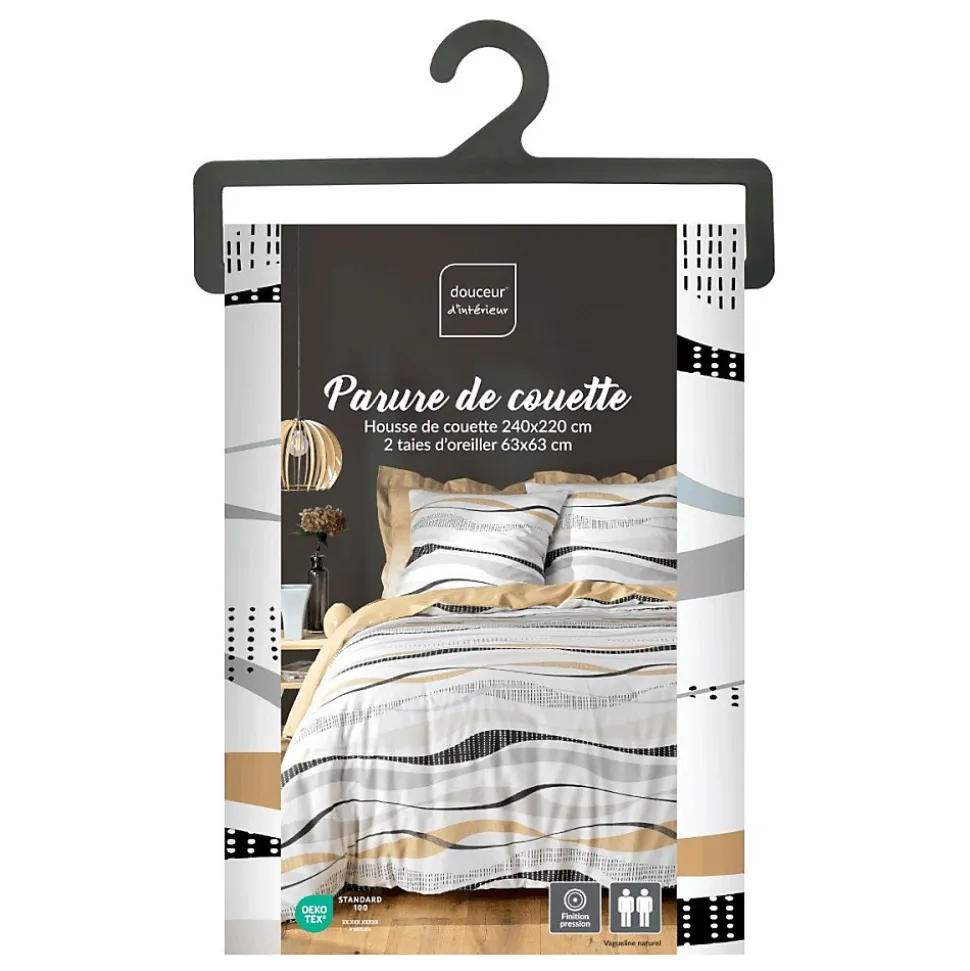 Housse de couette 240x220 + 2 taies VAGUELINE Naturel