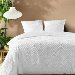 Housse de couette 240x220 + 2 taies tuftée blanche