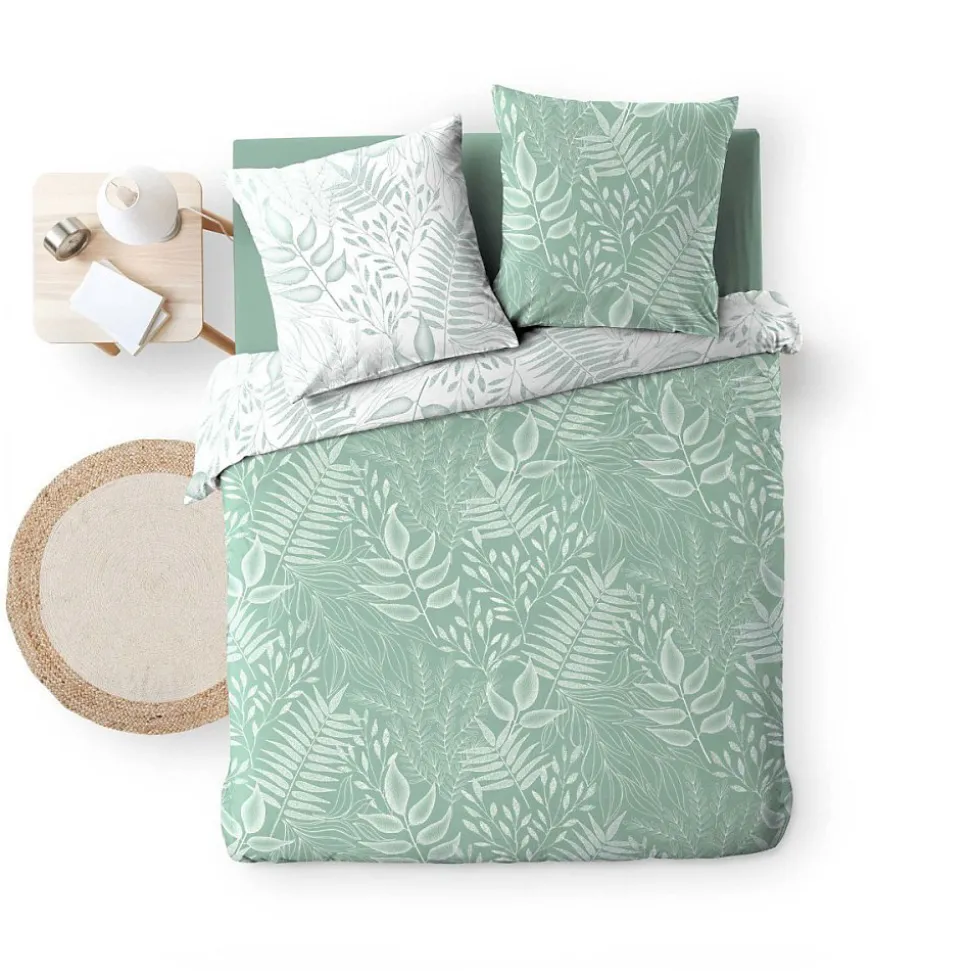 Housse de couette 260x240 + 2 taies CASSIA sauge 100% coton