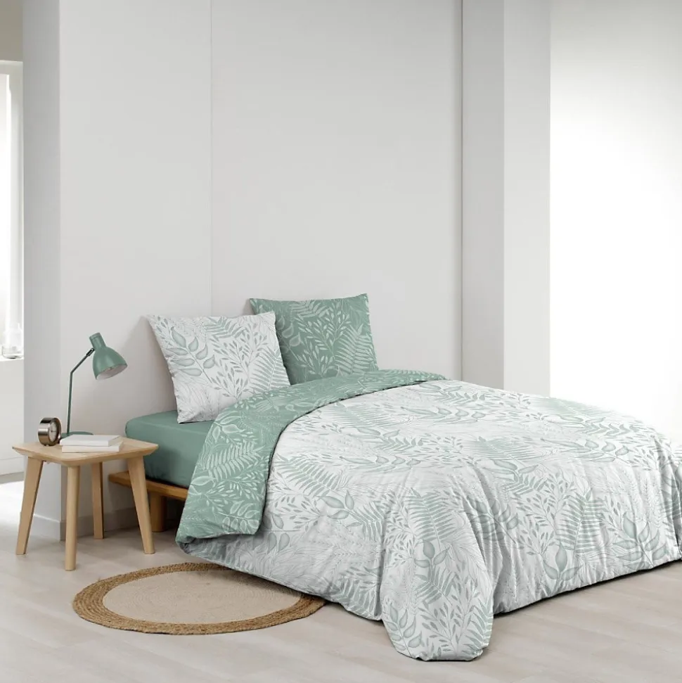 Housse de couette 260x240 + 2 taies CASSIA sauge 100% coton