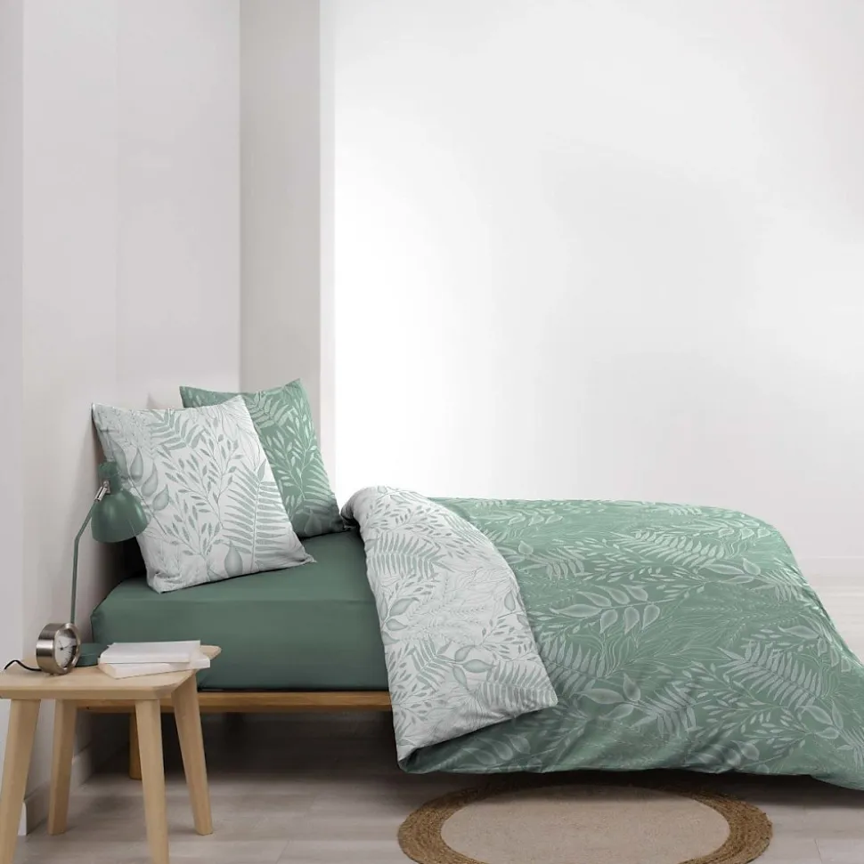 Housse de couette 260x240 + 2 taies CASSIA sauge 100% coton