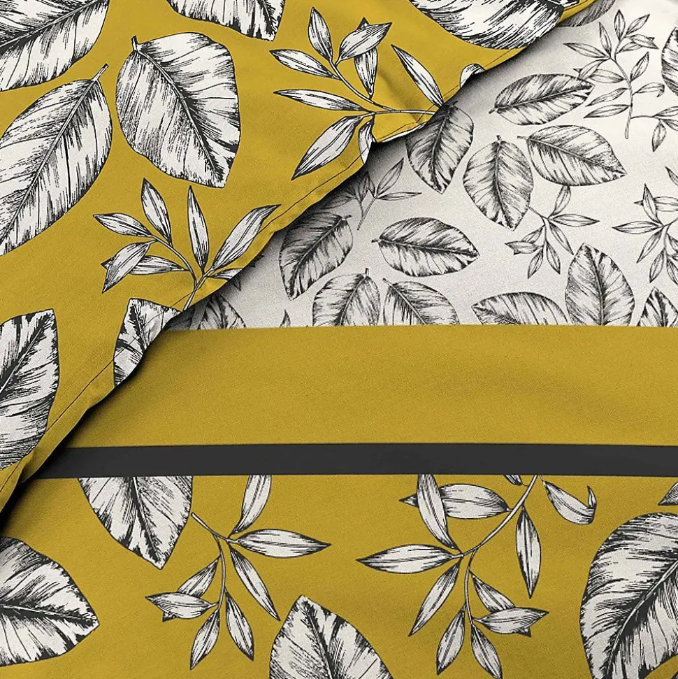 Housse de couette 260x240 + 2 taies Marjolaine ocre coton 52 fils