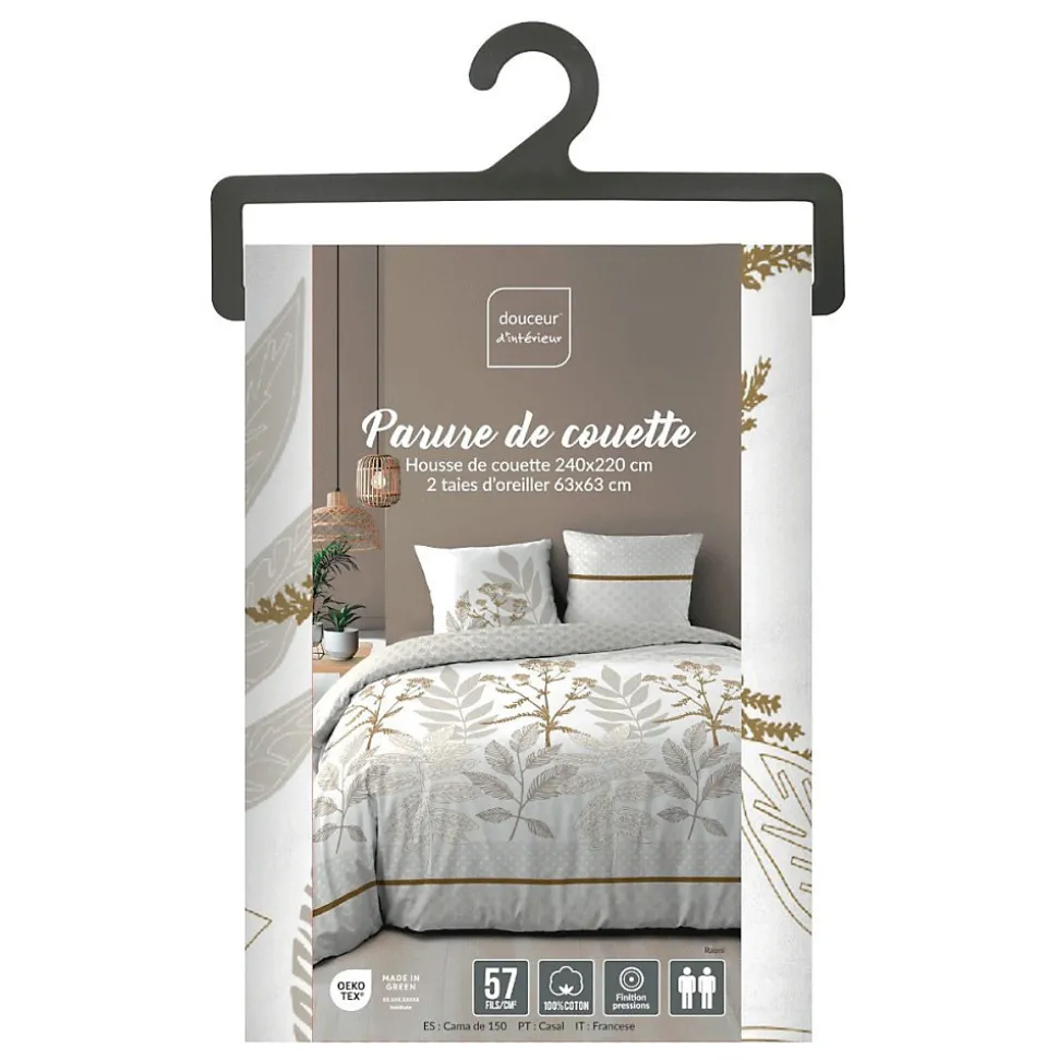 Housse de couette 240x220 + 2 taies RAONI 100% coton 57fils
