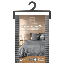 Housse de couette 240x220 + 2 taies anthracite finition flanelle