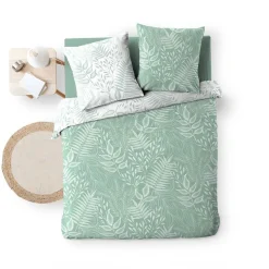 Housse de couette 240x220 + 2 taies CASSIA sauge 100% coton