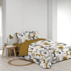 Housse de couette 240x220 + 2 taies GEOMELO ocre