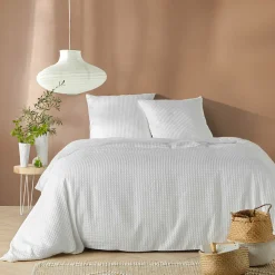 Housse de couette 240x220 cm + 2 taies Microfibre gaufrée unie blanche ABELIA
