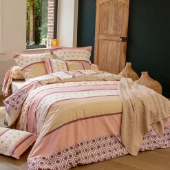 Housse de couette 300x240 cm coton INOUK rose/beige